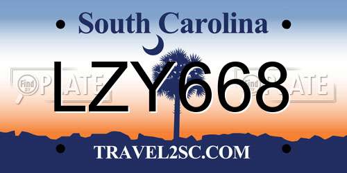 LZY668 South Carolina License Plate