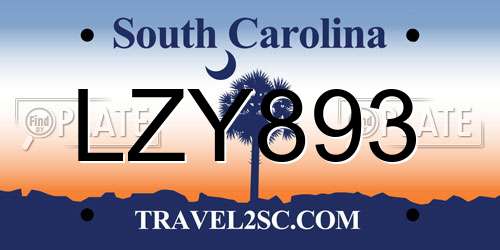 LZY893 South Carolina License Plate