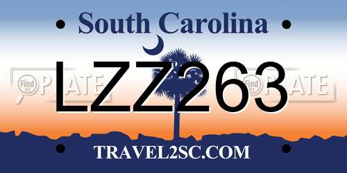 LZZ263 South Carolina License Plate