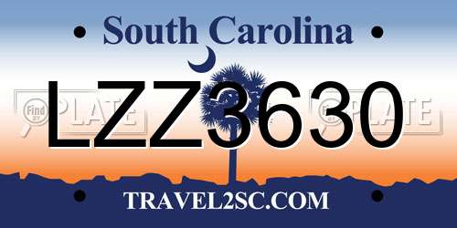 LZZ3630 South Carolina License Plate