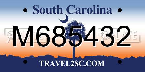 M685432 South Carolina License Plate