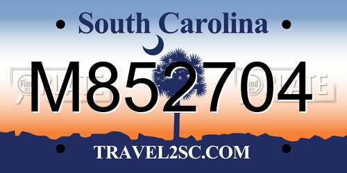 M852704 South Carolina License Plate