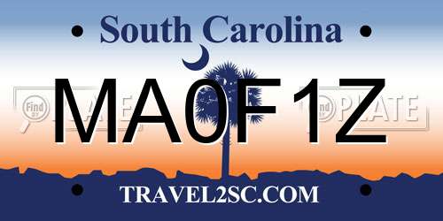 MA0F1Z South Carolina License Plate