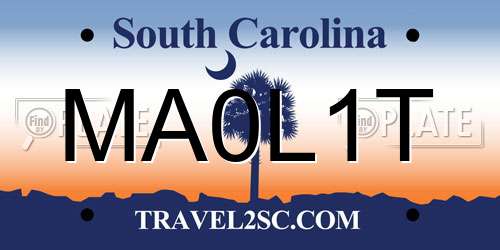 MA0L1T South Carolina License Plate