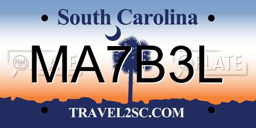 MA7B3L South Carolina License Plate