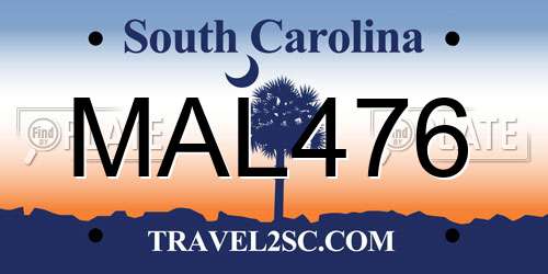 MAL476 South Carolina License Plate