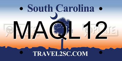 MAQL12 South Carolina License Plate