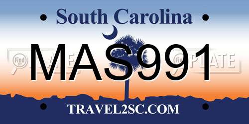 MAS991 South Carolina License Plate