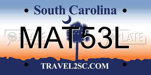 MAT53L South Carolina License Plate
