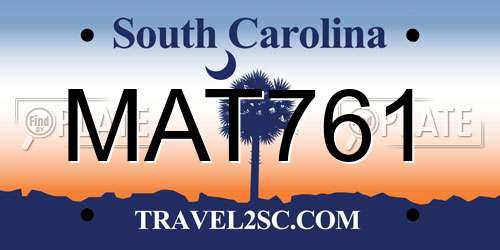 MAT761 South Carolina License Plate