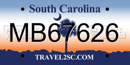MB67626 South Carolina License Plate