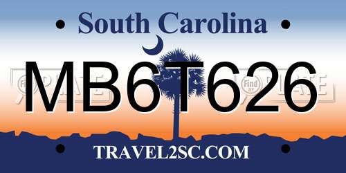 MB6T626 South Carolina License Plate