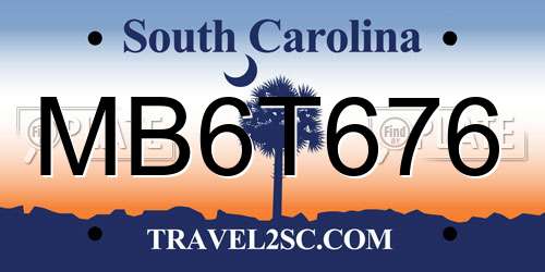 MB6T676 South Carolina License Plate