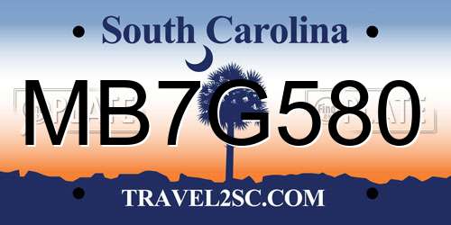 MB7G580 South Carolina License Plate