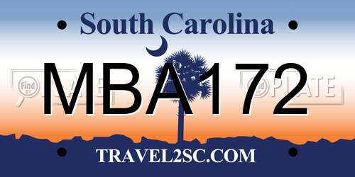 MBA172 South Carolina License Plate