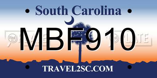 MBF910 South Carolina License Plate