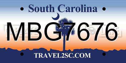 MBG7676 South Carolina License Plate