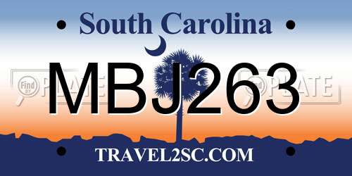 MBJ263 South Carolina License Plate