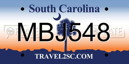 MBJ548 South Carolina License Plate