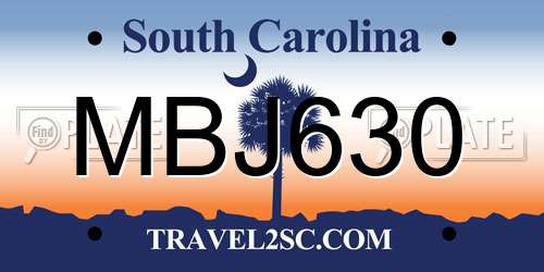 MBJ630 South Carolina License Plate
