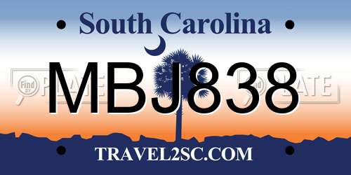 MBJ838 South Carolina License Plate