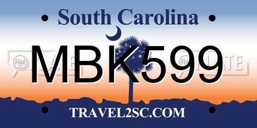 MBK599 South Carolina License Plate