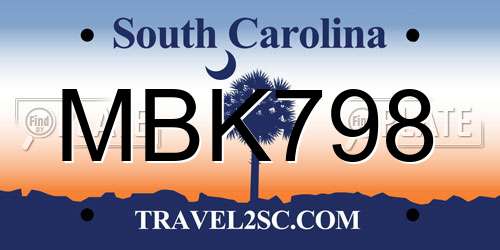 MBK798 South Carolina License Plate