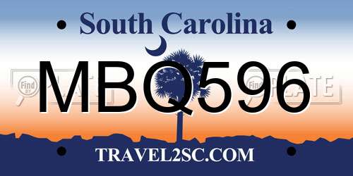 MBQ596 South Carolina License Plate
