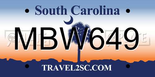 MBW649 South Carolina License Plate