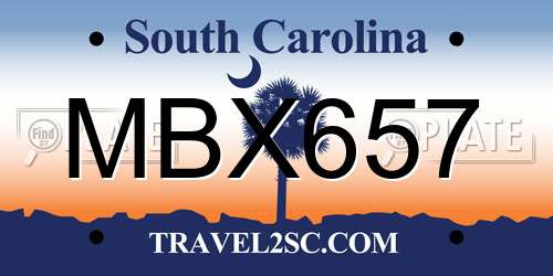 MBX657 South Carolina License Plate