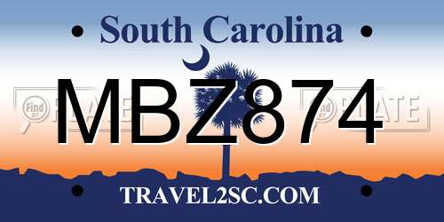 MBZ874 South Carolina License Plate