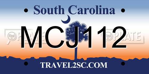 MCJ112 South Carolina License Plate