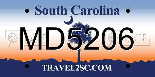 MD5206 South Carolina License Plate