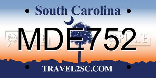 MDE752 South Carolina License Plate