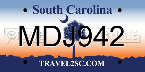 MDJ942 South Carolina License Plate