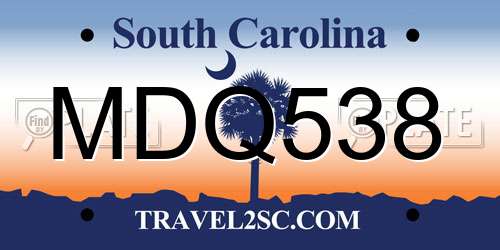 MDQ538 South Carolina License Plate