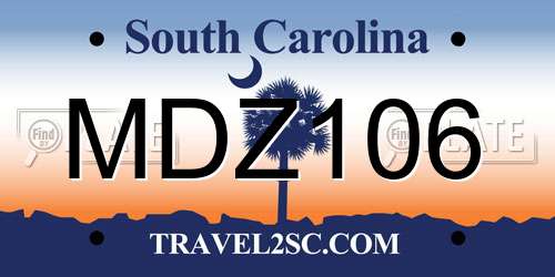 MDZ106 South Carolina License Plate