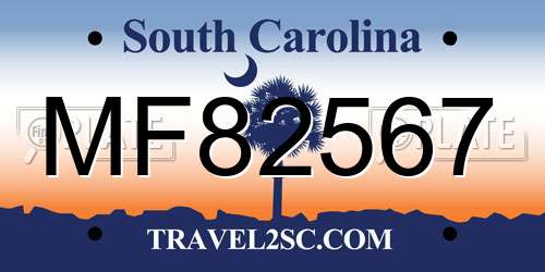 MF82567 South Carolina License Plate