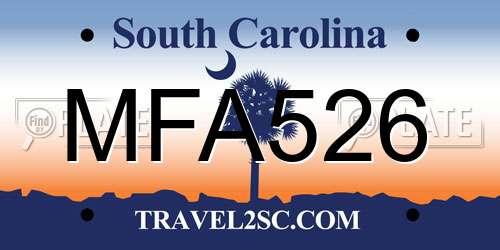 MFA526 South Carolina License Plate