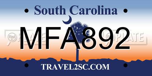MFA892 South Carolina License Plate