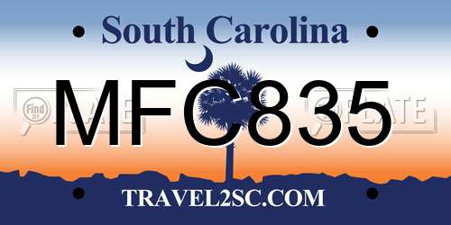 MFC835 South Carolina License Plate
