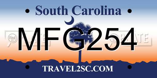 MFG254 South Carolina License Plate