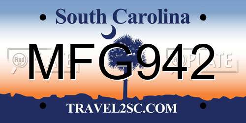 MFG942 South Carolina License Plate