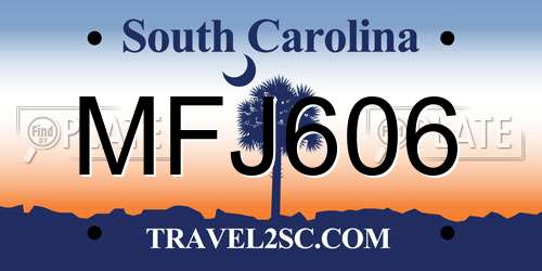 MFJ606 South Carolina License Plate