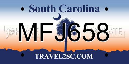 MFJ658 South Carolina License Plate