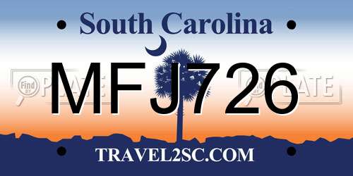 MFJ726 South Carolina License Plate