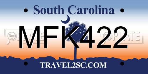 MFK422 South Carolina License Plate