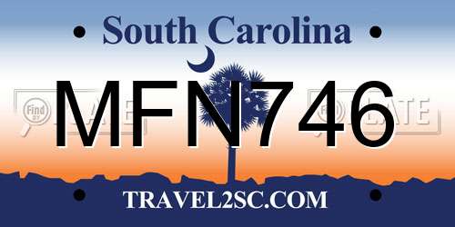 MFN746 South Carolina License Plate