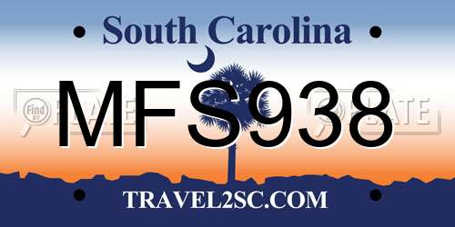 MFS938 South Carolina License Plate