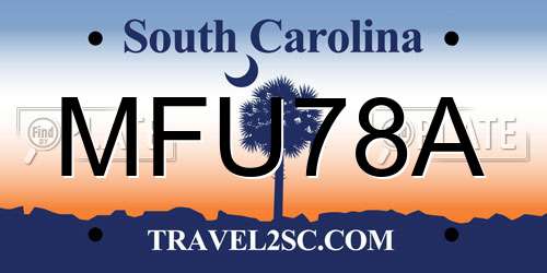 MFU78A South Carolina License Plate